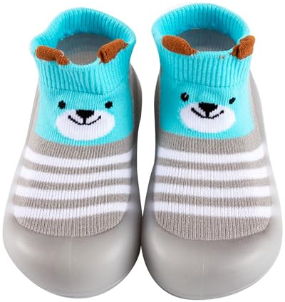 Baby Girls Boys First Walking Shoes Anti Slip Slippers Socks Barefoot Shoes Toddler Infant Non Slip Sole Shoes Breathable(Striped Grey, 18-24Month)