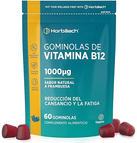 Vitamina B12 Gominolas 1000 mcg | 2 Meses de Suministro - 60 Gummies Veganas | Sabor Frambuesa | Alta Potencia | de Horbaach