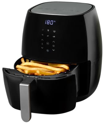 Kizzen Freidora de Aire Negra 5L Digital 1500W - 220V, Sin Aceite, Panel Táctil LED, 6 Modos de Cocción, Termostato Ajustable, Fácil de Limpiar