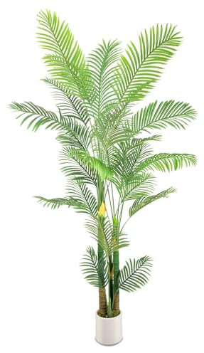 Golden Cane Palm Artificial Tree - Large Tropical Palm UV Resistant - Fake Plant in Pot for Indoor Outdoor House Living Room Patio Office (1, 8ft)