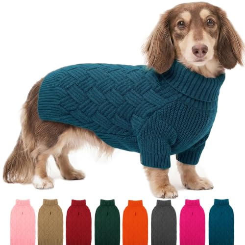AOFITEE Pull Chien Petite Taille, Pull d’Hiver Chaud pour Chien Tricot Pull-Overs Chiens, Vêtement de Noël à Col Roulé Chiot pour Automne Hiver Sweat Epais pour Teckel Yorkshire Chihuahua