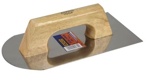 Llana media luna de acero inoxidable 300x150 mm, ideal para alisar superficies y acabados en trabajos de construcción y reformas.