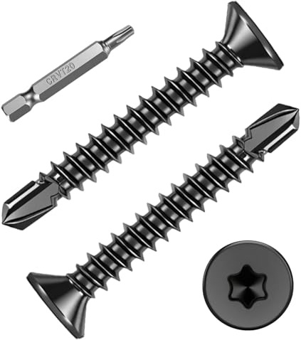 FandWay 100 pezzi Viti autoperforanti Torx, viti autofilettanti a testa svasata, M4,2 x 16 mm, viti autofilettanti a testa piatta, viti in acciaio inox 410 nero, viti per lamiera, viti per tetti in