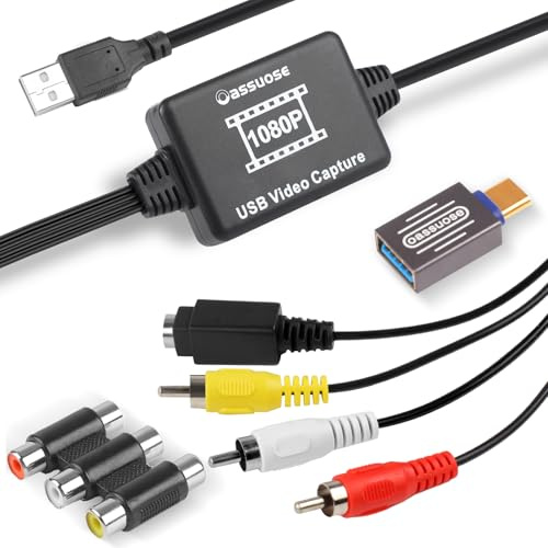 Oassuose Convertitore da VHS a digitale, scheda di acquisizione video USB-A/USB-C 1080P, RCA/AV a USB2.0 Audio Video Transfer Grabber, convertire analogico VHS VCR Hi8 Mini DV a convertitore digitale