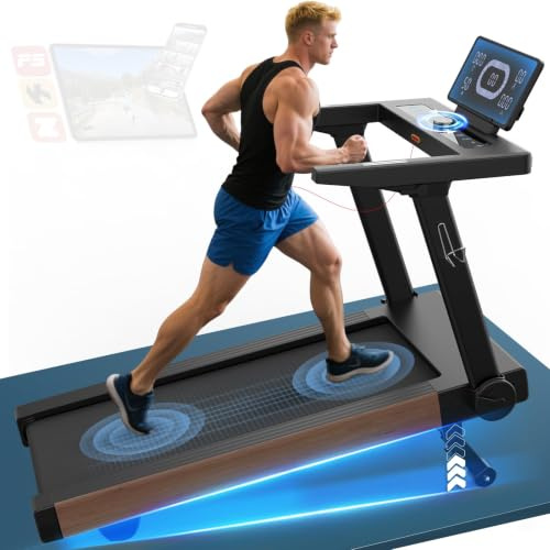 Cowmew Cinta de Correr 20% Inclinación, 1-20 km/h, 7 CV, App-Compatible | Cinta de Correr Plegable con 36 programas, Sensor Pulso, Pantalla LED, Máx 180 kg, Soporte Tablet, para Casa y Oficina