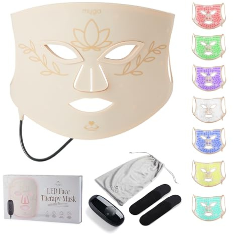 Myga 7-Colour LED Face Mask with Near Infrared (NIR) – Red Light Therapy Mask for Collagen, Firmness & Anti-Ageing – Rechargeable Skincare Device for Glowing Skin with Adjustable Intensity & Timer