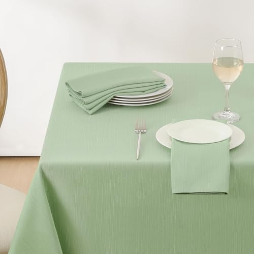 Softalker Outdoor Green Table Cloth Wipeable Rectangular 140x200 cm Linen Texture Tablecloth Wipe Clean Water Resistant Washable Table Cloths for Spring Garden Picnic Kitchen Summer, 55 x 78 inch