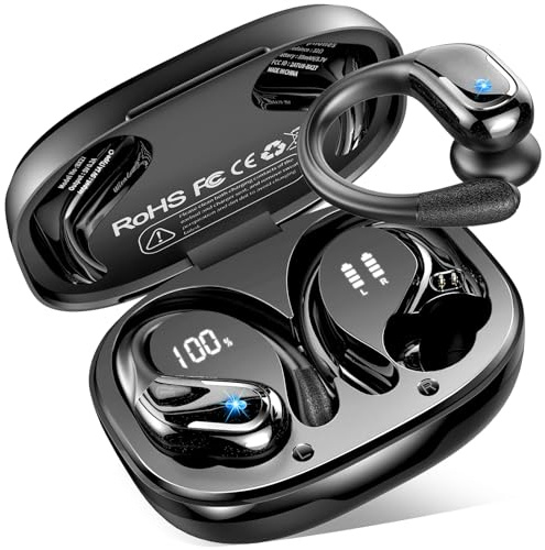 Ecouteurs Bluetooth Sans Fil Sport, 75Hrs Écouteurs Bluetooth 5.4 avec Stéréo HiFi 3D, 4 ENC Réduction de Bruit Mic Oreillette sans Fil USB-C Charge, Étanches IP7 Casque Running LED pour Android/iOS
