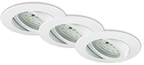BRILONER Leuchten - Luminaires encastrés LED, lot de 3, plafonniers à gradation, module LED pivotant, 6,5 watts chacun, 570 lumens chacun, 3 000 Kelvin, IP23, blanc, 82 x 28 mm (D x H)