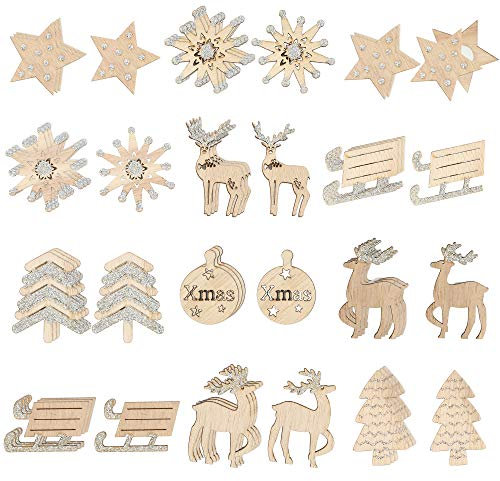 com-four® 48x 3D Aufkleber aus Holz zur Weihnachtedekoration - Deko-Set Geschenkaufkleber zur Dekoration, Zauberhafte Dekosticker (48 Stück - Aufkleber - silberfarben)