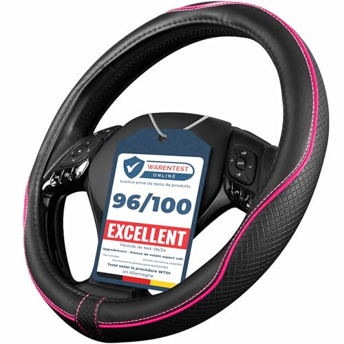 Upgrade4cars Funda Volante Coche Rosa Negro Universal Poli-Piel | Cubre 37-38 cm Diámetro Exterior | Accesorios Coches Interior Decoracion Cubierta | Ideas Regalos