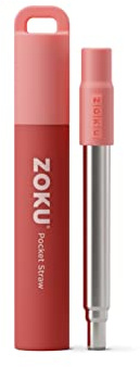 ZOKU Reusable Metal Straw with Case for Travel, Red - Collapsible Stainless Steel Drinking Straw with Silicone Tip and Cleaner Brush, Ideal for Key Chains, Pockets, Purses