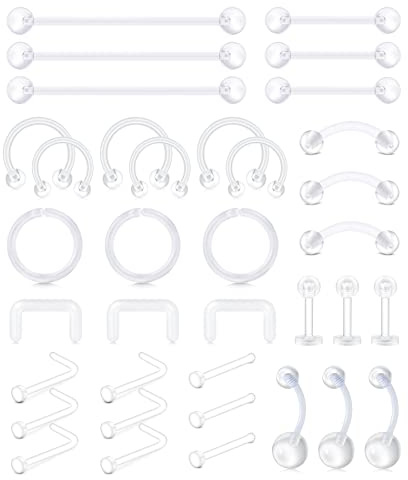 AceFun genomskinliga näsringar dubbar för arbete genomskinlig piercing hållarset för näsa septum läpplabret, helix rok, daith, brosk, tungbröstvårta, industriell mage klar piercing smycken (RTN-02-2)