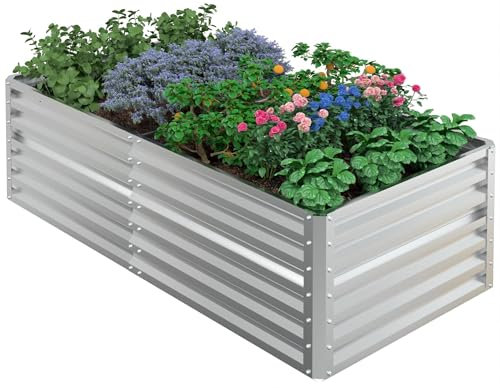 UDPATIO Hochbeet aus Metall,180x60x90 cm, Zink-Aluminium Freistehendes Hochbeete für Garten und Balkon, 970 L Pflanzkasten für Garten, zum Anbau von Gemüse, Blumen und Obst, Silber