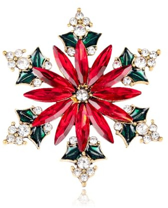 Spille Di Cristallo Spilla natalizia con fiocco di neve gonna maglione corpetto accessori in lega di diamanti rosso