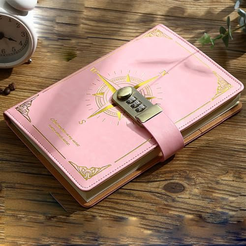 YEKUYEKU Lockable Diary, Combination Locked Journal, Lockable Notebook, Notebook with Lock, Personal Diary, Writing Journals Stationery for Girls Boys Women-145×218mm