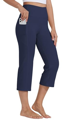 Willit Women's Yoga Capris Pants High Waist Leggings Crop Straight Leg Athletic Exercise Workout Capris 21 Navy Blue XL
