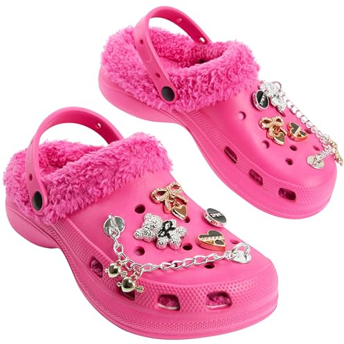 CityComfort Zuecos Invierno Niña con Forro Sherpa, Clogs con Charms Extraíbles, Zapatillas Casa Calentitos para el Frío