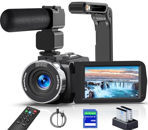 8K 64MP Camcorder Video Camera 18X Digital Zoom YouTube Vlogging Camera Webcam IR Night Vision WiFi 3.0”Touch Screen Camcorders with Microphone, 32G SD Card, Remote Control and 2 Batteries