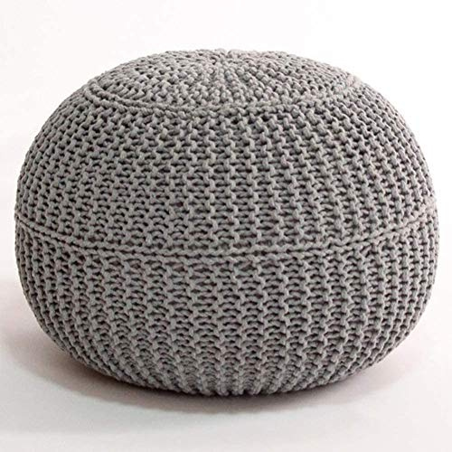 Foot Stool Round Hand Knitted Pouf Ottoman,Cable Style Cotton Braid Cord Knit Bean Bag Floor Chair for Hoom(Color:Gray,Size:50x50x40cm(20x20x16))