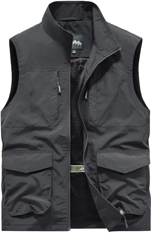Btmpmcs Uomo All'aperto Panciotto da Pesca Leggero Traspirante Multitasche Gilet Senza Maniche Giacca da Reporter Giubbotto Caccia Fotografi Gilet da Trekking e Attività