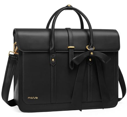 MOSISO Laptop Bag for Women, 13-14 inch PU Leather Laptop Shoulder Bag Convertible Backpack, 13.3 inch Messenger Bag Casual Handbag Work Briefcase Travel Computer Bag with Bowknot, Black