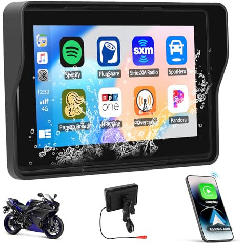 CAMECHO Carplay Motorrad Dashcam Navi Display für Moto, 5 Zoll HD Touchscreen IP67 Wasserdicht Motorcycle mit Wireless CarPlay Android Auto Bluetooth EQ GPS Navigationsgeräte FM Radio