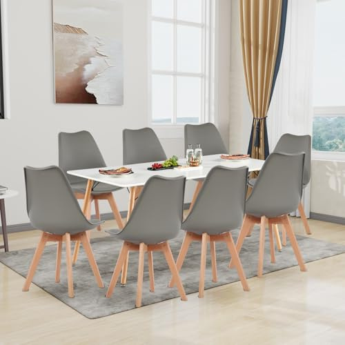 H.J o Matrumsgrupp matbord med 8 stolar, matgrupp, rektangulärt köksbord och set med 8 matstolar, sittgrupp för vardagsrum, kök, kontor (180 x 80 cm bord + 8 grå stolar)