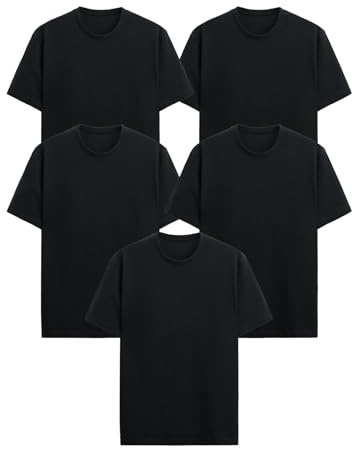 Generico T-Shirt Easy Fit, tg L, Colore Nero, Pacco da 5 Magliette Uomo, Maniche Corte, 100% Cotone, vestibilità Regular, Unisex, Casual - Palestra - Sportivo - Urban