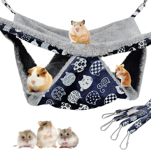 LIJIXI 2 Layers Pet Rat Hammock,Rat Hammocks for Cage Plush Guinea Pig Hammock Hamster Hammock Ferret Hammock Chinchilla Hammock, Double Sided Use Warm Rat Cage Accessories Rat Bed Swing Pet Hideout