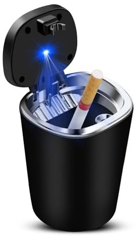 Geoyien Car Ashtray, Ashtray with Lid Smell Proof, Smokeless Ashtray with LED Light, Detachable Ashtray with Holder, Large Capacity, for Car Vehicle Smoke Ash Tray for Car Interiors Accessorie