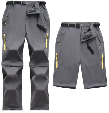 SUKUTU Mens Casual Outdoor Hiking Trousers Breathable Lightweight Pants Convertible Quick Dry Shorts Climbing Cycling Trousers Grey