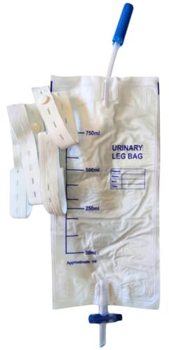 PA GROUP Sacca Urina da Gamba con Valvola Antireflusso e Rubinetto di Scarico a T con Tubo e Lacci, Capienza 750 ml (Tubo 35 cm - 10 pz)