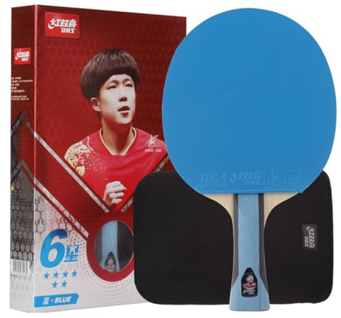 DHS Ping Pong Paddle - Professional & Advanced Table Tennis Racket with High-Speed & High-Spin Rubber, Pre-Assembled Ready to Play Blade for Tournament & Training (Blue, 3 15/16 inches)