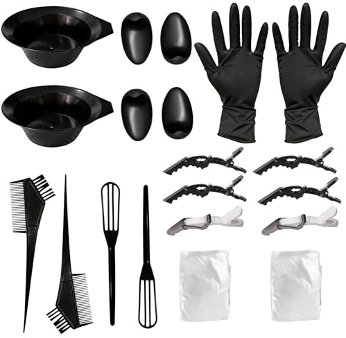Wonuante 24 piezas Kit de tinte de cabello, herramienta de tinte con cuenco de pinceles guantes, para bricolaje salón doméstico
