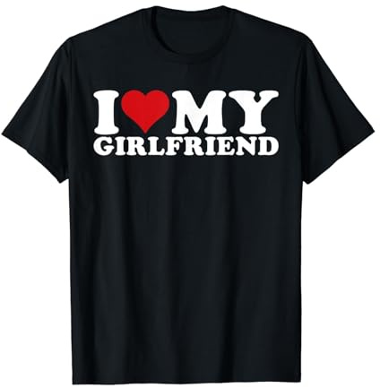 T-shirt pour homme drôle et doux avec inscription « I Love My Girlfriend » Lettres imprimées Manches courtes Col rond Hauts surdimensionnés Respirant Sweatshirt décontracté T-shirt d'extérieur