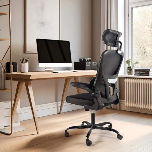 JAJALUYA Office Chair, Ergonomic Desk Chair with Adjustable Lumbar Support & Headrest, High-Back Mesh Computer Chair with Flip-Up Armrests for Home Office, Executive Swivel Task Chair, or Gaming