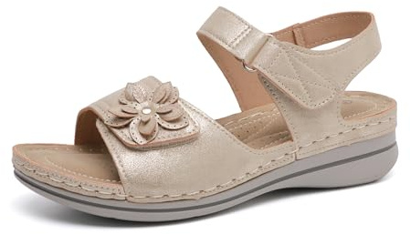 KLKLM Women's Sandals New Summer Collection Trendy hook-and-loop fastener Easy Wear Glitter Finish Comfortable Casual Daily Sandals Gold 6