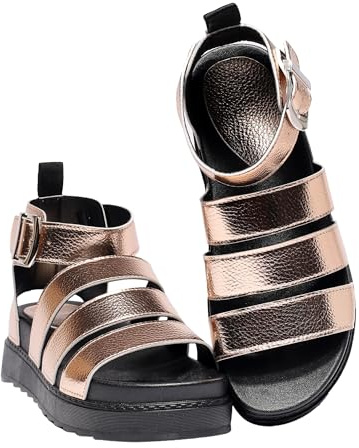 LUNATECH Women's Gladiator Sandals Platform Ladies Sandals Wide Fit Strappy Sandals Chunky Summer Sandals Vegan Leather Shoes (CHAMPHGNE/M, Adult, Women, 4, Numeric, UK Footwear Size System, Medium)
