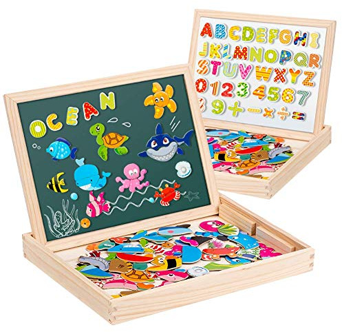 Uping Puzzle Magnetique Bois avec Tableau Double Face Aimanté pour Enfant 3 Ans et plus-130 Pièces