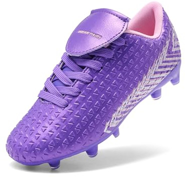 DREAM PAIRS Boys Girls Outdoor Soccer Cleats Firm Ground Football Shoes for Little/Big Kid,Size 2 Little Kid,Light/Purple/Pink,MEGA-2K