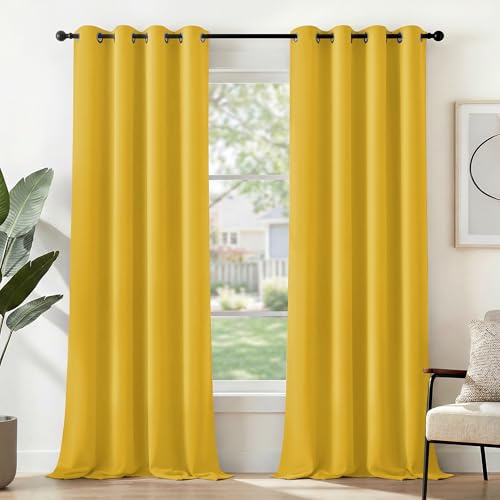 Deconovo Thermal Insulated Eyelet Blackout Curtains for Bedroom 66 x 72 Inch Mellow Yellow 2 Panels