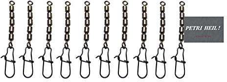 Set: 2 Packungen (insgesamt 10 STÜCK) Behr Fünffach Wirbel mit Karabiner Snap Forellenwirbel Black Nickel, 9-12 Kg+gratis Petri Heil! Aufkleber (Größe 12, 9 Kg)
