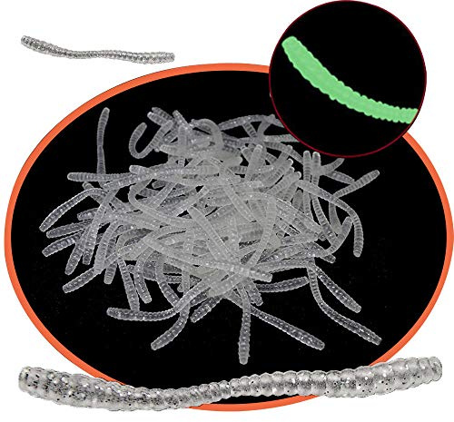 Senvenelec Cebo de Pesca Artificial Silicona Biónico Suave, Simula Gusano Rojo Plástico Verde, Protección del Medio Ambiente, Luminoso - 100 Piezas