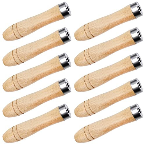 10Pcs Wooden File Handle With Metal Safety Ring - 11cm Length, 6mm Hole - Replacement for Cutting Tools, Hardwood Handles for Garage, Woodworking, Carpenter Tool Maintenance