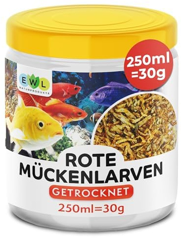 Röda mygglarver, 250 ml (30 g) mygglarver fiskmat, fiskfoder akvarium, testad kvalitet av tyska leverantörer EWL