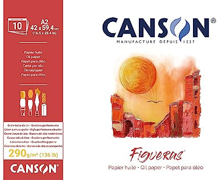 CANSON® FIGUERAS® Künstlerpapier für Öl, Acryl und Ölpastellkreide, Block 10 Blatt A2 42X59,4 cm 290G Langseitenleimung