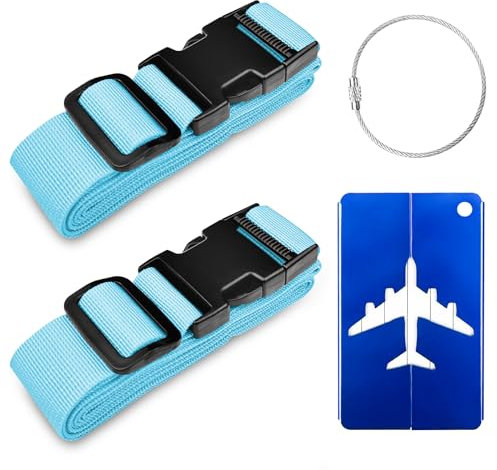 Avesteir Sangle de Bagage, Sangles de Transport Suitcase Belt Accessoires de Voyage,3.8cm x 180cm, 2-Pack (Bleu)