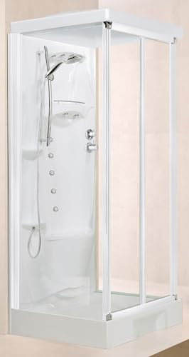 Novellini New Holiday S2F Idromassaggio con Tettuccio e Soffione 100x80 cm Cabina Doccia Multifunzione Parete Apertura Soffietto Miscelatore Meccanico Vetro Trasparente Profilo Bianco Altezza 217,5cm