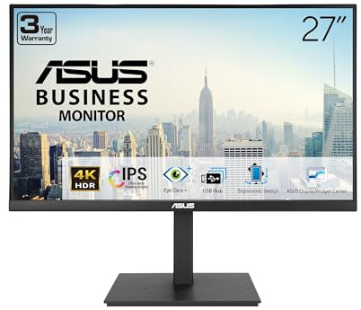 ASUS 27” 4K Business Monitor (VA27UQSB) - UHD (3840 x 2160), IPS, Frameless, HDR10, DisplayPort, Dual HDMI, Speakers, Eye Care, Ergonomic, pivot, swivel, height adjustable, DisplayWidget, 3yr warranty